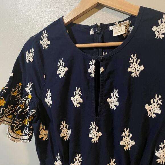 Shoshanna Richa Dress SZ 2 Navy Embroidered Eyelet Scalloped Ruffle Dress $418 - Picture 6 of 13